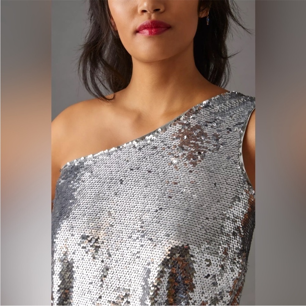 NWT Anthropologie Maeve One-Shoulder Sequin Dress - Picture 5 of 11